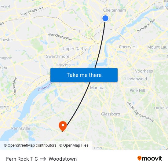 Fern Rock T C to Woodstown map
