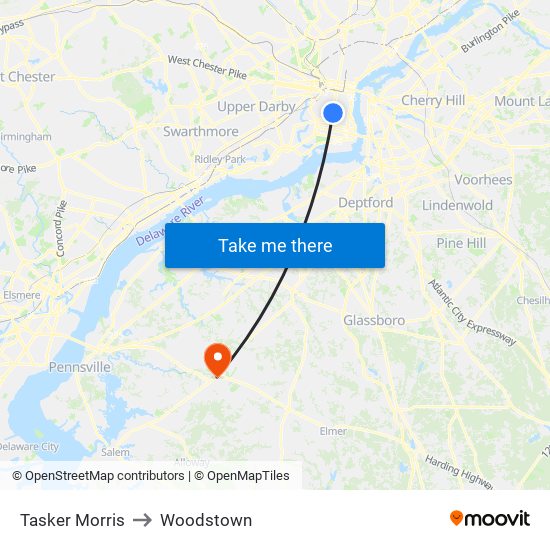 Tasker Morris to Woodstown map