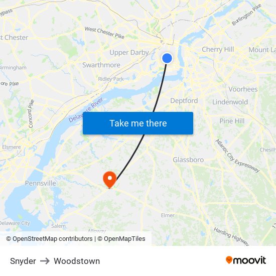 Snyder to Woodstown map