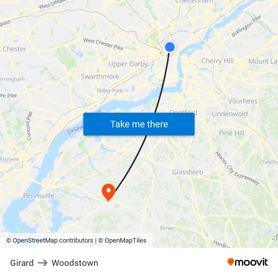 Girard to Woodstown map