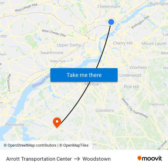 Arrott Transportation Center to Woodstown map