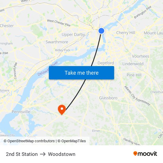 2nd St Station to Woodstown map