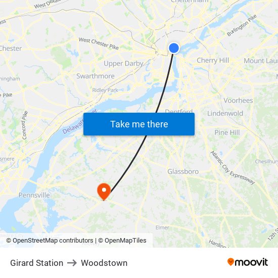 Girard Station to Woodstown map