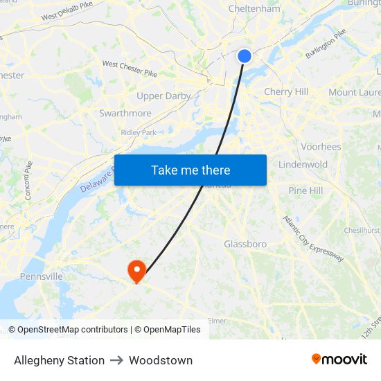 Allegheny Station to Woodstown map