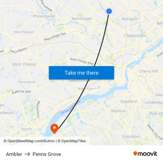 Ambler to Penns Grove map