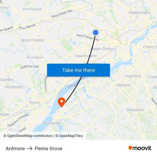 Ardmore to Penns Grove map