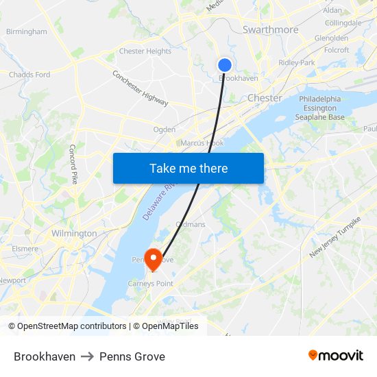 Brookhaven to Penns Grove map