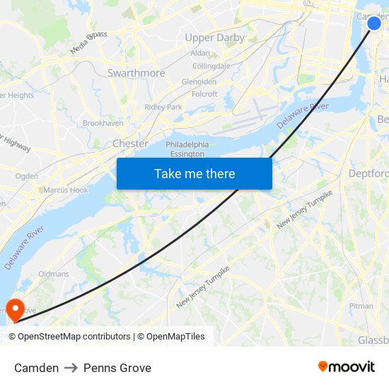 Camden to Penns Grove map