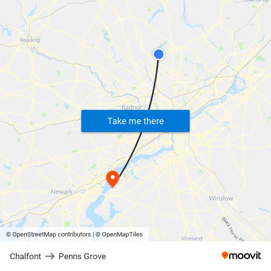 Chalfont to Penns Grove map
