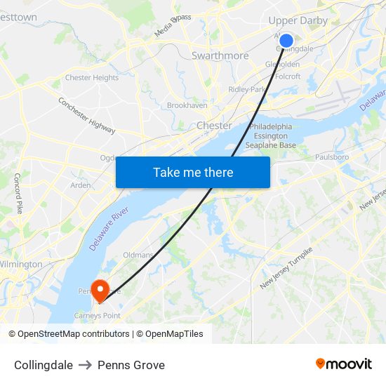 Collingdale to Penns Grove map
