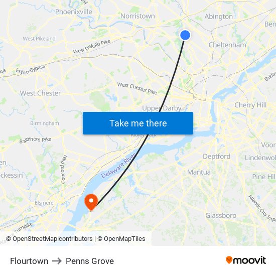 Flourtown to Penns Grove map