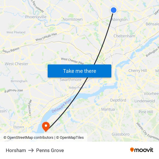 Horsham to Penns Grove map