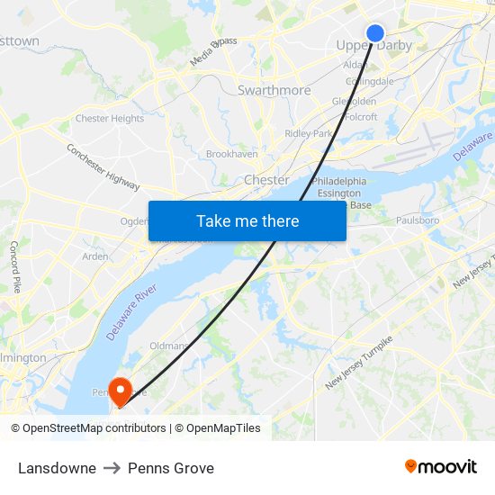 Lansdowne to Penns Grove map
