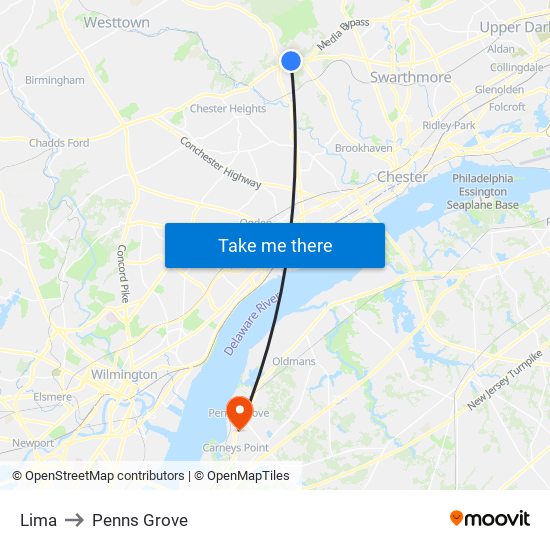 Lima to Penns Grove map