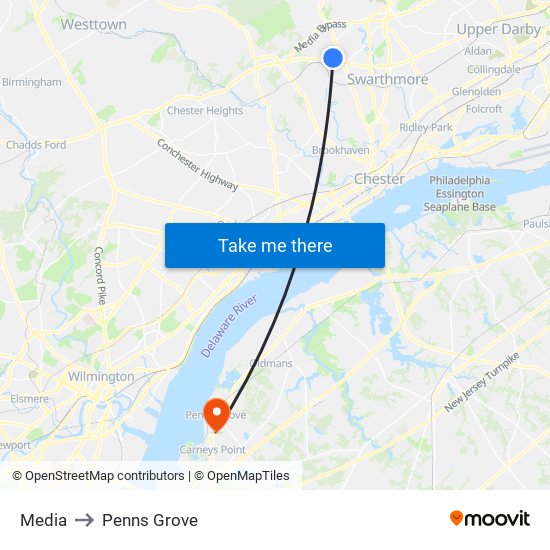 Media to Penns Grove map