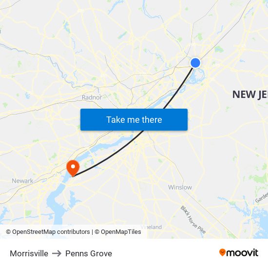 Morrisville to Penns Grove map