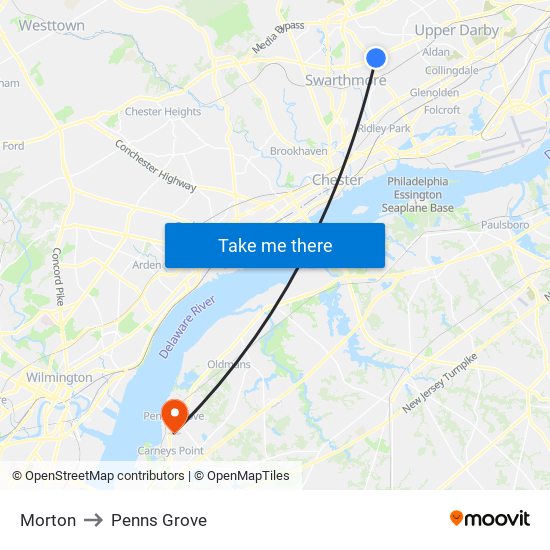 Morton to Penns Grove map