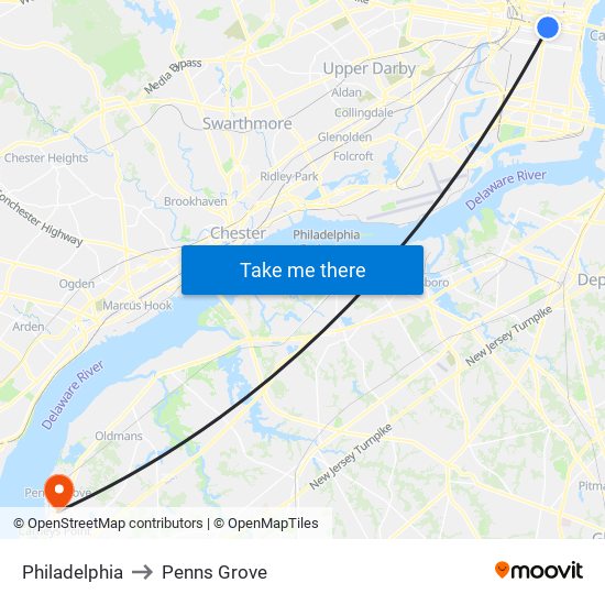 Philadelphia to Penns Grove map