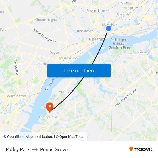 Ridley Park to Penns Grove map