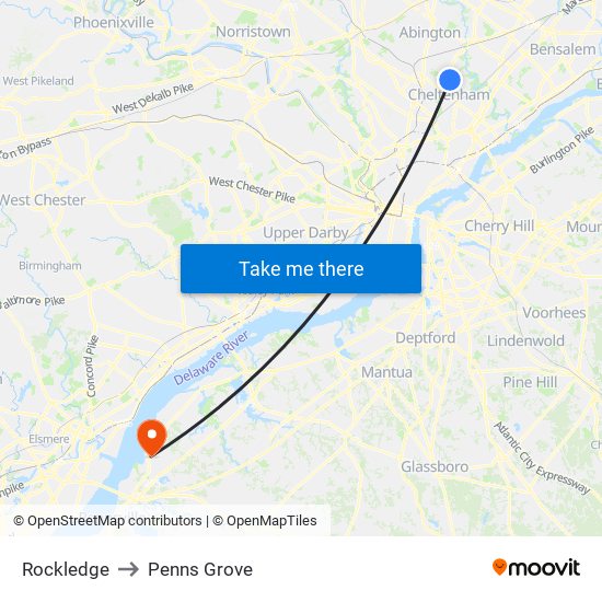 Rockledge to Penns Grove map