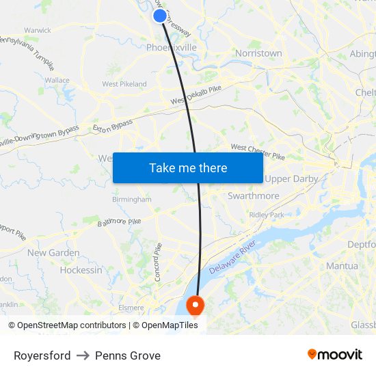 Royersford to Penns Grove map