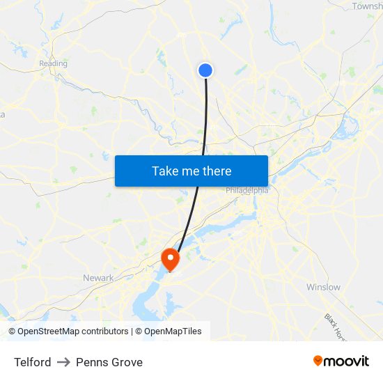 Telford to Penns Grove map