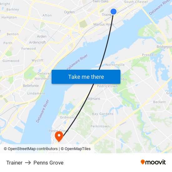 Trainer to Penns Grove map