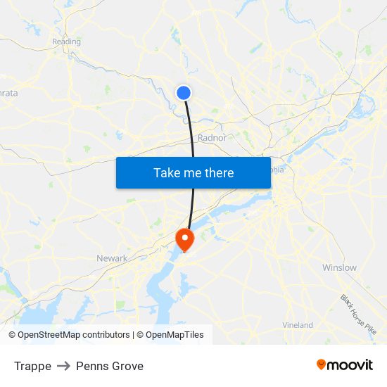 Trappe to Penns Grove map
