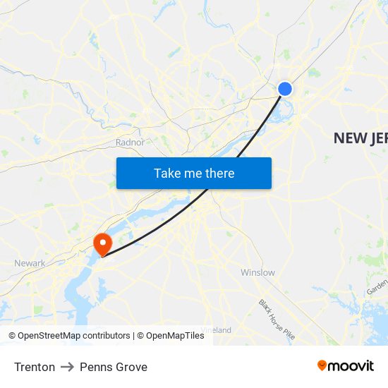 Trenton to Penns Grove map