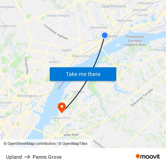 Upland to Penns Grove map