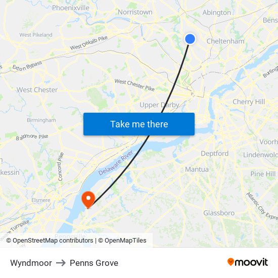 Wyndmoor to Penns Grove map