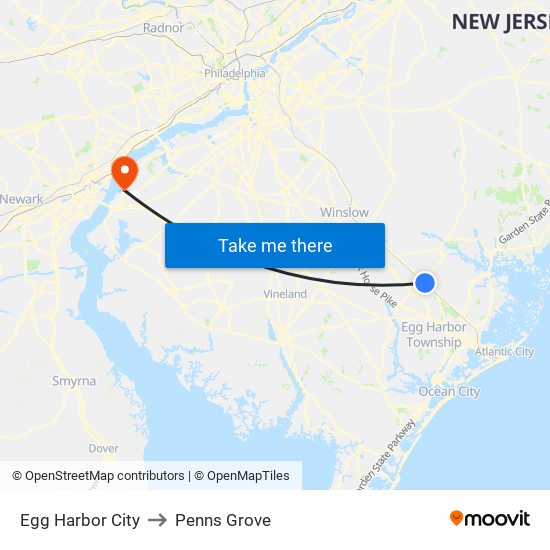 Egg Harbor City to Penns Grove map