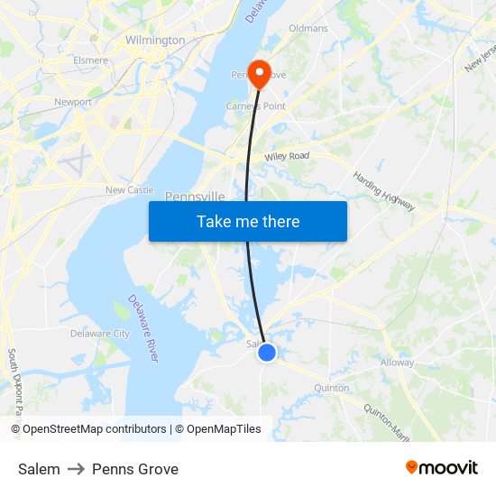 Salem to Penns Grove map