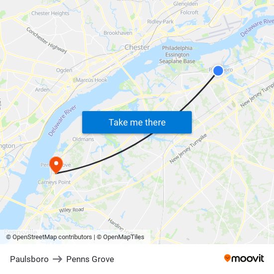 Paulsboro to Penns Grove map