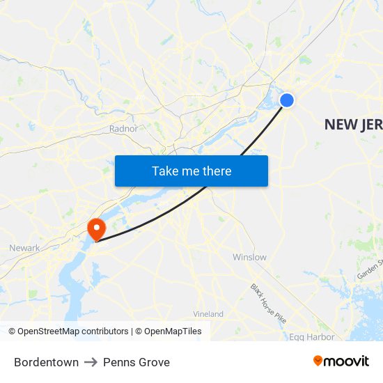 Bordentown to Penns Grove map
