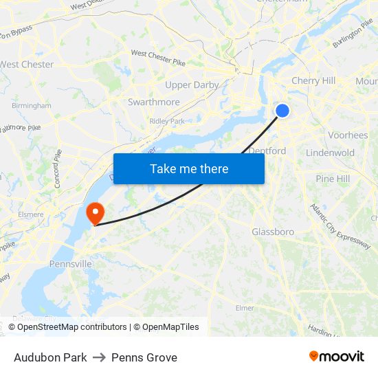 Audubon Park to Penns Grove map