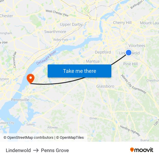 Lindenwold to Penns Grove map