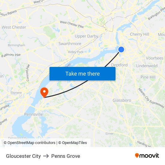 Gloucester City to Penns Grove map