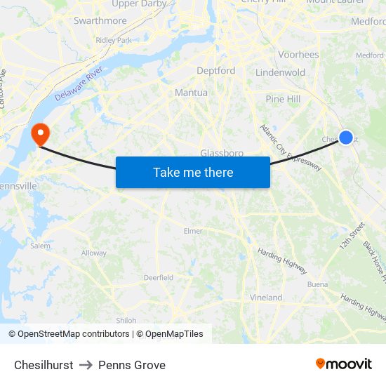 Chesilhurst to Penns Grove map
