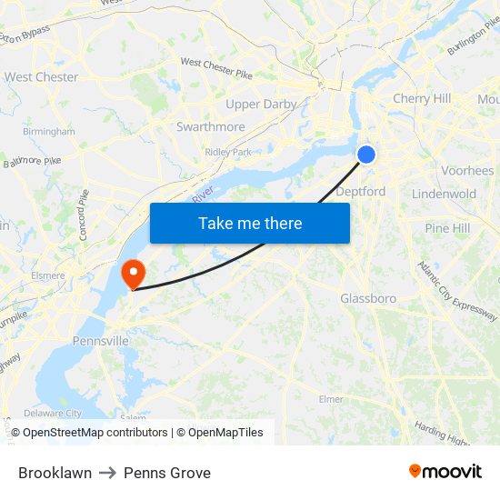 Brooklawn to Penns Grove map
