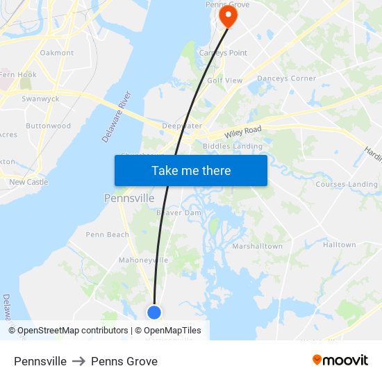 Pennsville to Penns Grove map