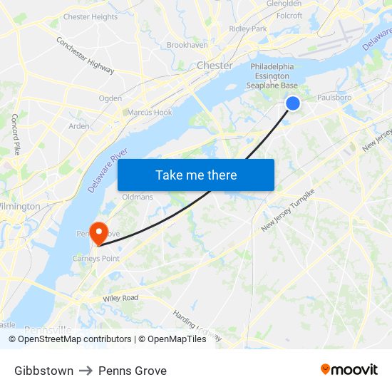 Gibbstown to Penns Grove map