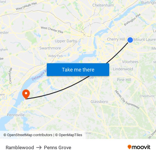 Ramblewood to Penns Grove map