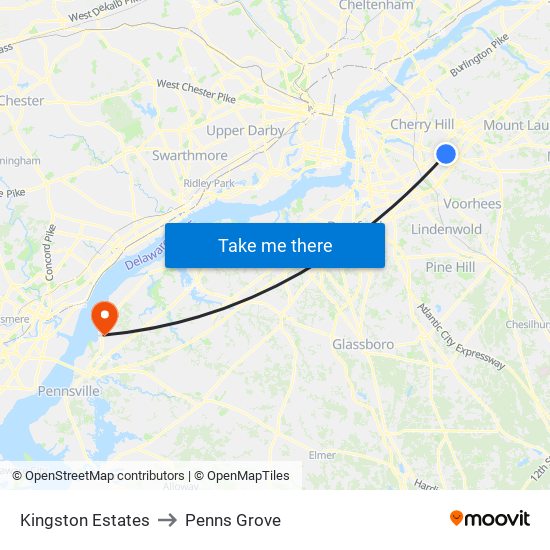 Kingston Estates to Penns Grove map