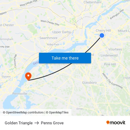 Golden Triangle to Penns Grove map