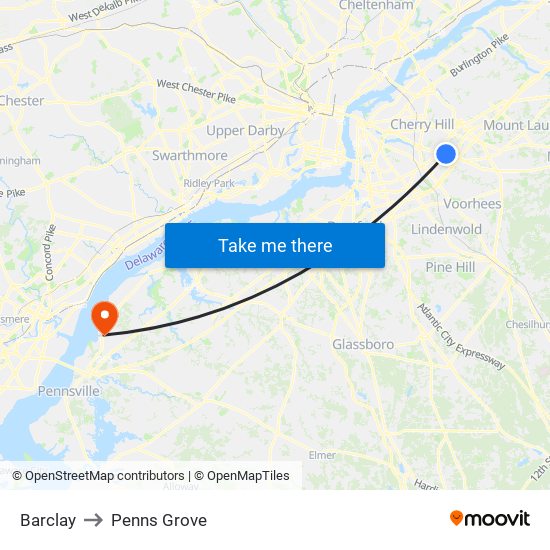 Barclay to Penns Grove map