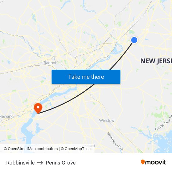 Robbinsville to Penns Grove map