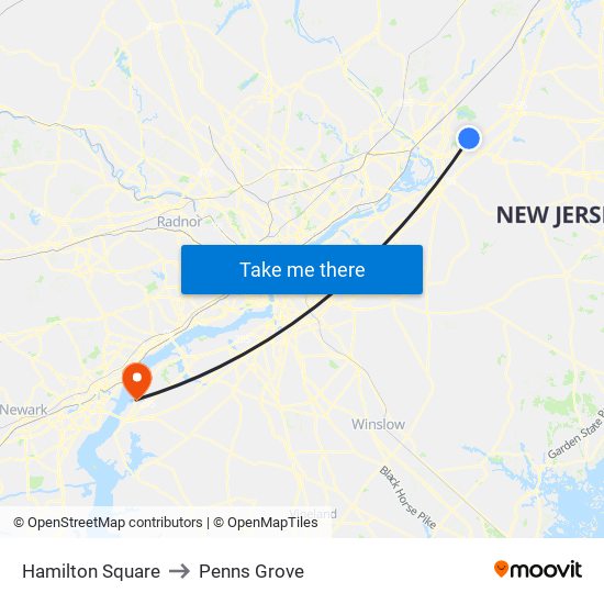 Hamilton Square to Penns Grove map