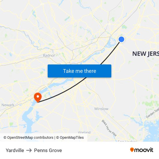 Yardville to Penns Grove map