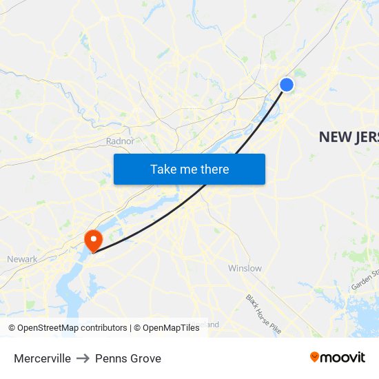 Mercerville to Penns Grove map
